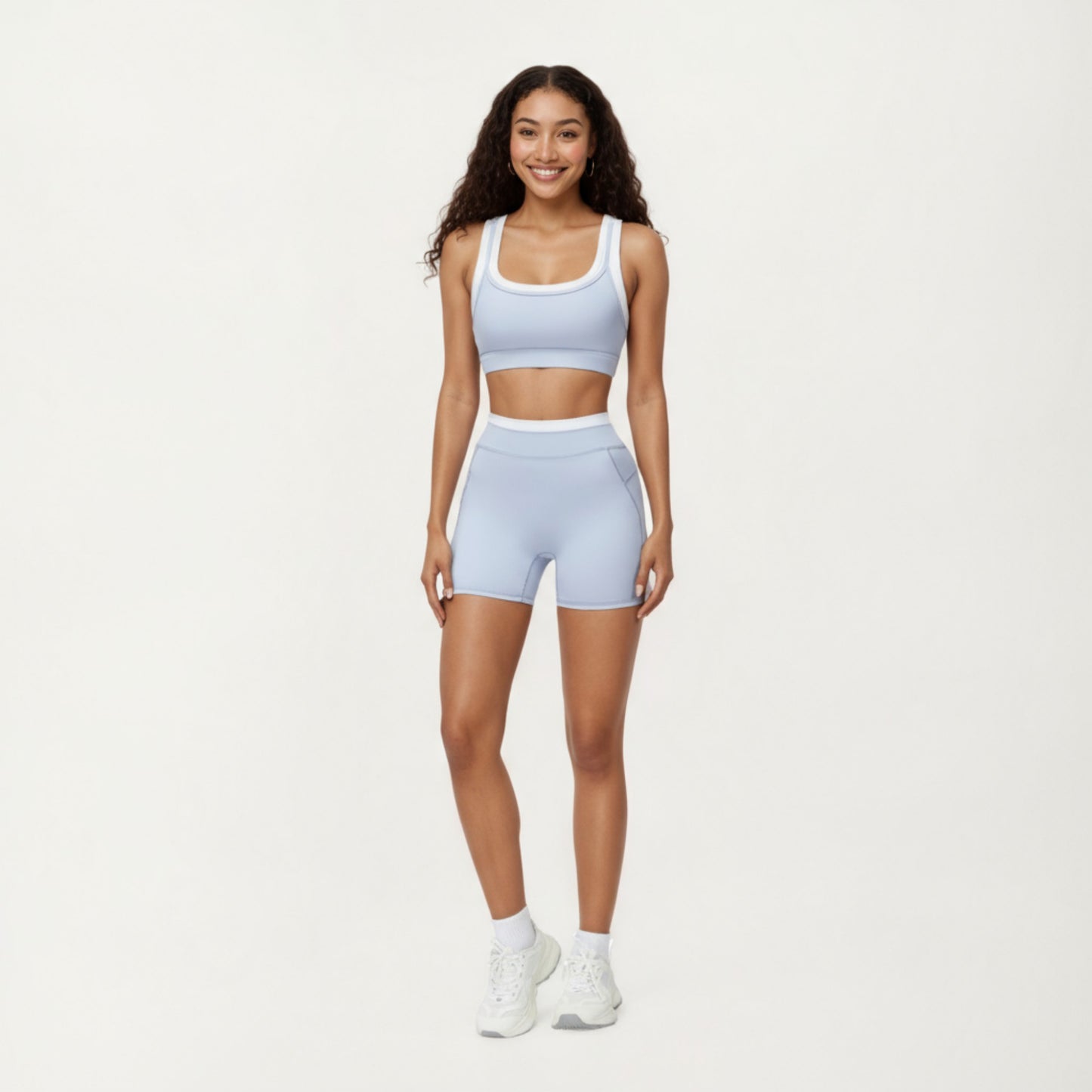 Double Layer Scoop Neck Sports Bra with Smooth Stretch Fabric, Soft Supportive Fit and Wide Straps for Everyday Movement