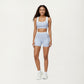 Double Layer Scoop Neck Sports Bra with Smooth Stretch Fabric, Soft Supportive Fit and Wide Straps for Everyday Movement
