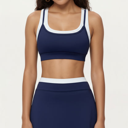 Double Layer Scoop Neck Sports Bra with Smooth Stretch Fabric, Soft Supportive Fit and Wide Straps for Everyday Movement