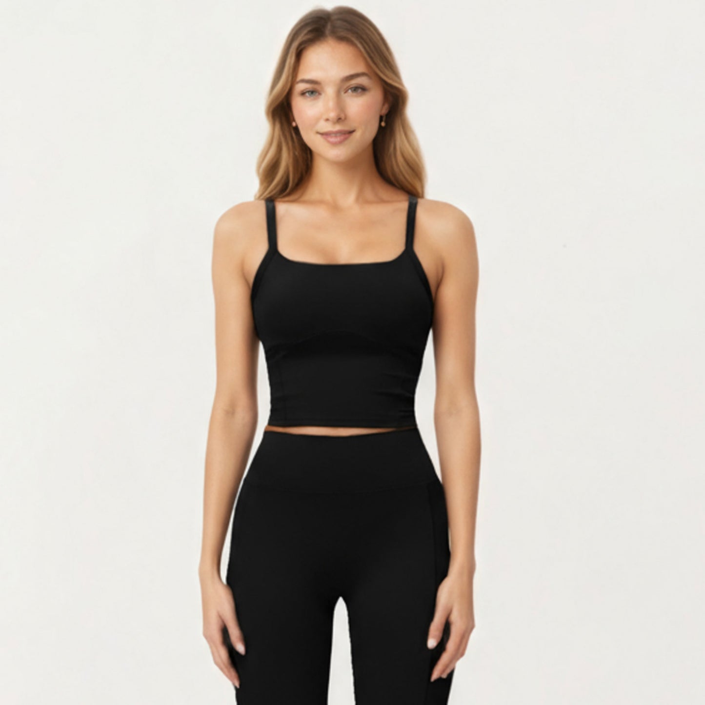 Fitted Active Tank Top with Square Neckline, Supportive Built-In Shelf Layer and Smooth Stretch Fabric for a Sculpted Fit