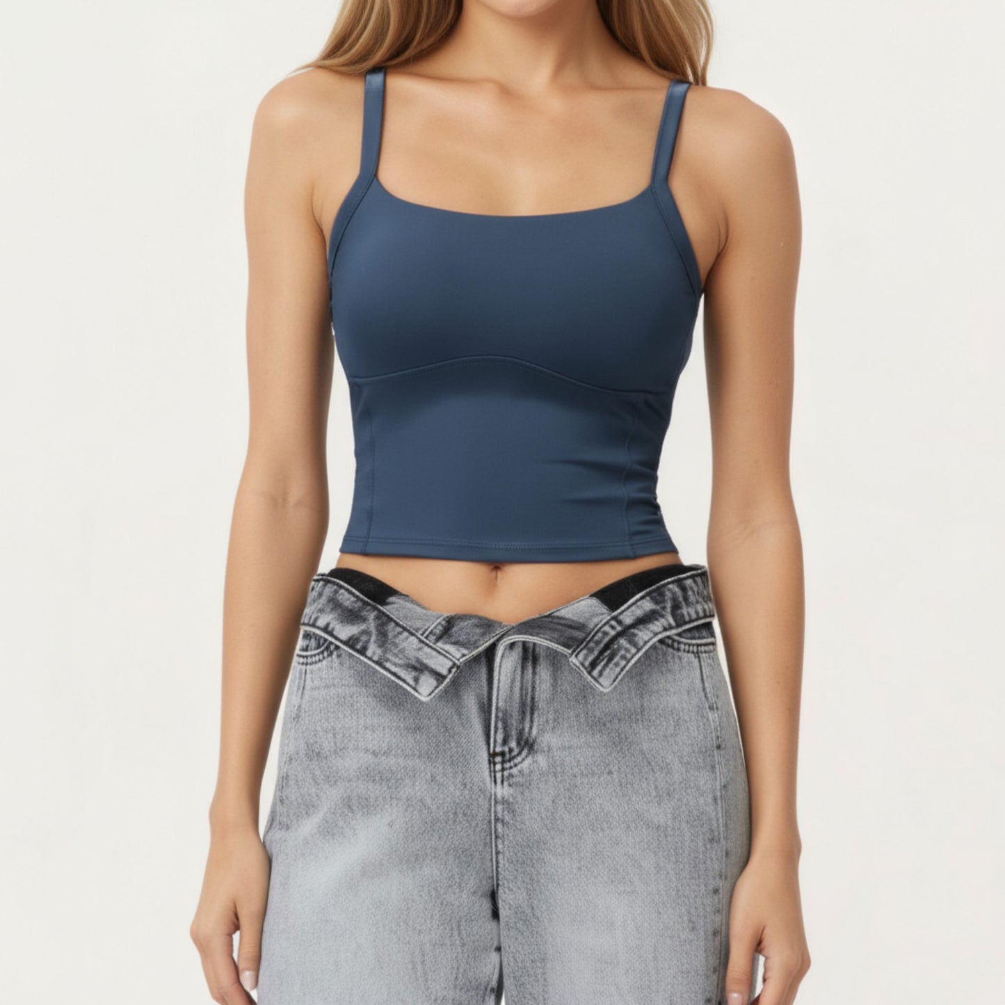 Fitted Active Tank Top with Square Neckline, Supportive Built-In Shelf Layer and Smooth Stretch Fabric for a Sculpted Fit