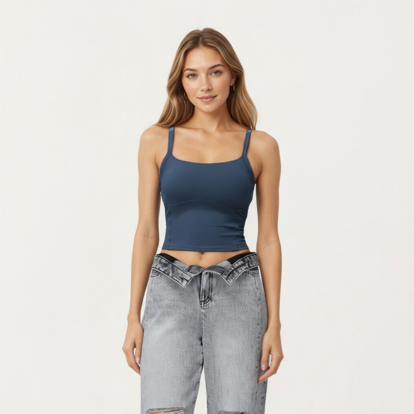 Fitted Active Tank Top with Square Neckline, Supportive Built-In Shelf Layer and Smooth Stretch Fabric for a Sculpted Fit