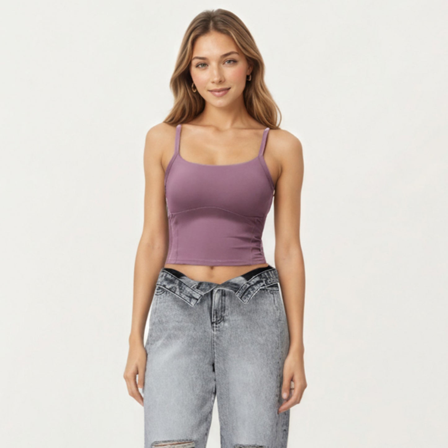 Fitted Active Tank Top with Square Neckline, Supportive Built-In Shelf Layer and Smooth Stretch Fabric for a Sculpted Fit