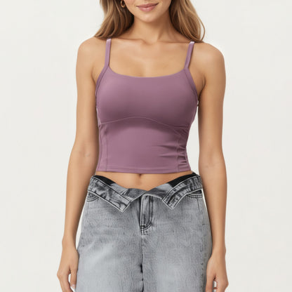 Fitted Active Tank Top with Square Neckline, Supportive Built-In Shelf Layer and Smooth Stretch Fabric for a Sculpted Fit