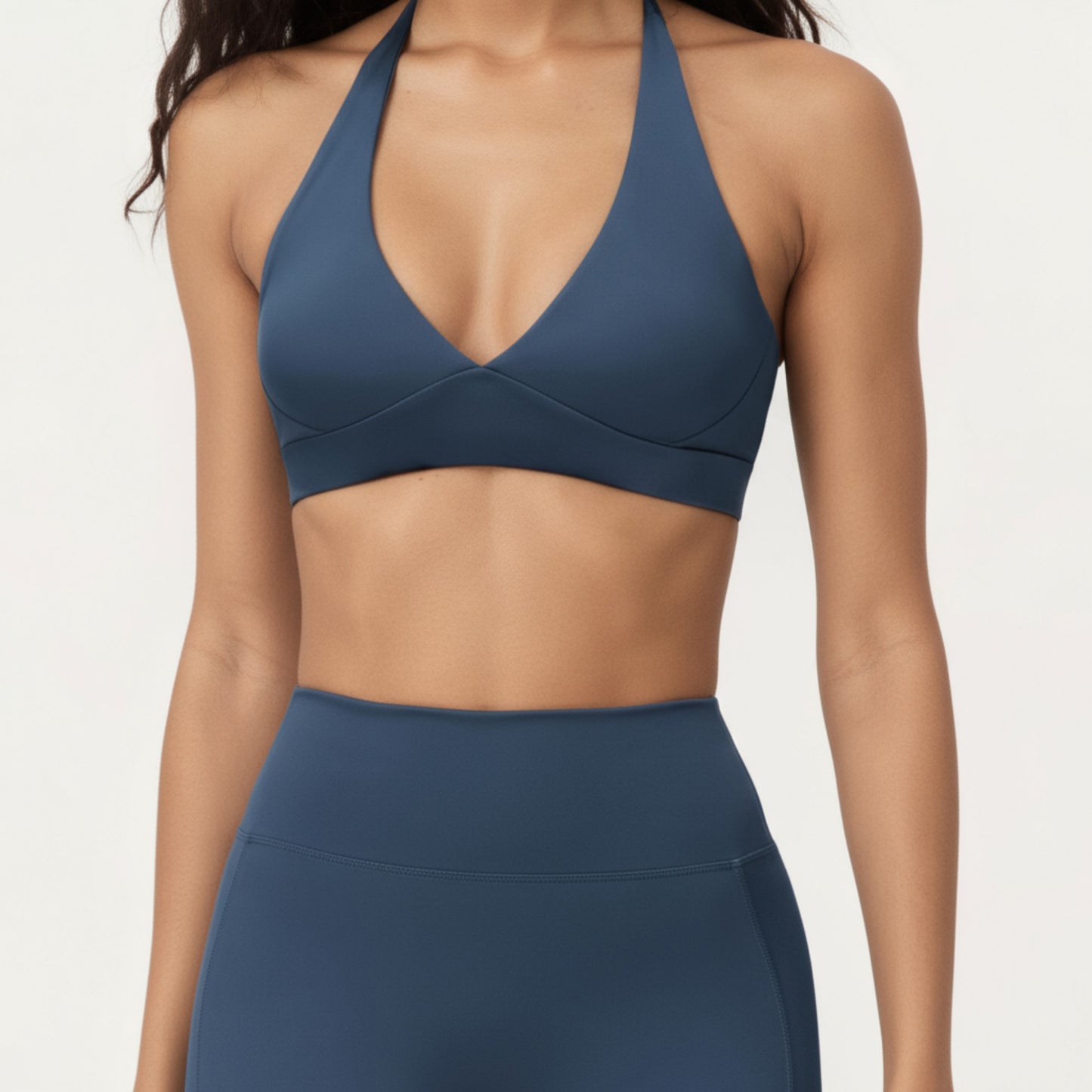 Halter Neck Sports Bra with Deep V-Front, Wide Underband Support and Smooth Stretch Fabric for a Flattering Active Fit