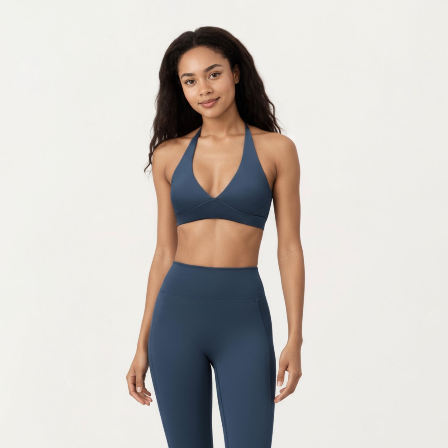 Halter Neck Sports Bra with Deep V-Front, Wide Underband Support and Smooth Stretch Fabric for a Flattering Active Fit