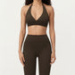 Halter Neck Sports Bra with Deep V-Front, Wide Underband Support and Smooth Stretch Fabric for a Flattering Active Fit