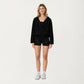Waffle Knit Long Sleeve Active Hoodie Top with Deep V-Neckline Relaxed Fit and Soft Stretch Texture for Everyday Comfort