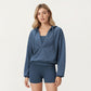 Waffle Knit Long Sleeve Active Hoodie Top with Deep V-Neckline Relaxed Fit and Soft Stretch Texture for Everyday Comfort
