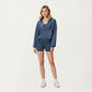 Waffle Knit Long Sleeve Active Hoodie Top with Deep V-Neckline Relaxed Fit and Soft Stretch Texture for Everyday Comfort