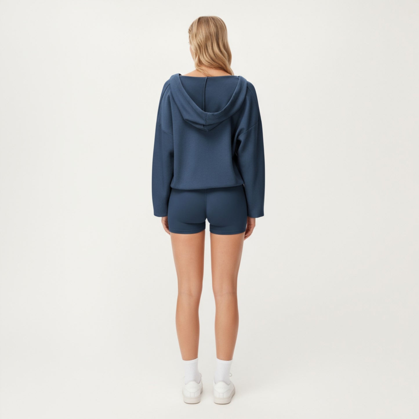 Waffle Knit Long Sleeve Active Hoodie Top with Deep V-Neckline Relaxed Fit and Soft Stretch Texture for Everyday Comfort