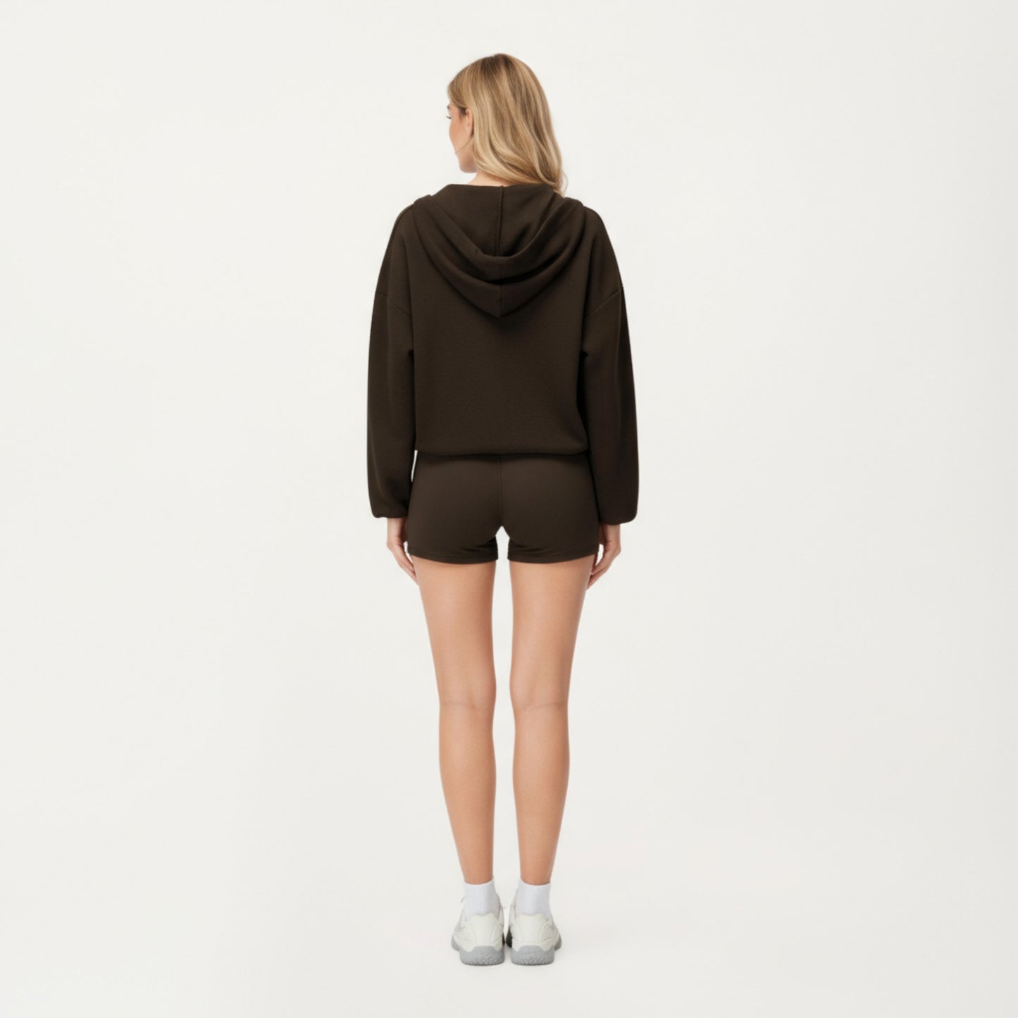 Waffle Knit Long Sleeve Active Hoodie Top with Deep V-Neckline Relaxed Fit and Soft Stretch Texture for Everyday Comfort