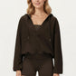Waffle Knit Long Sleeve Active Hoodie Top with Deep V-Neckline Relaxed Fit and Soft Stretch Texture for Everyday Comfort