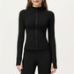 Long Sleeve Active Jacket with Front Zip Closure Smooth Stretch Fabric and Contoured Seam Detailing for Sleek Fit