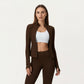 Long Sleeve Active Jacket with Front Zip Closure Smooth Stretch Fabric and Contoured Seam Detailing for Sleek Fit