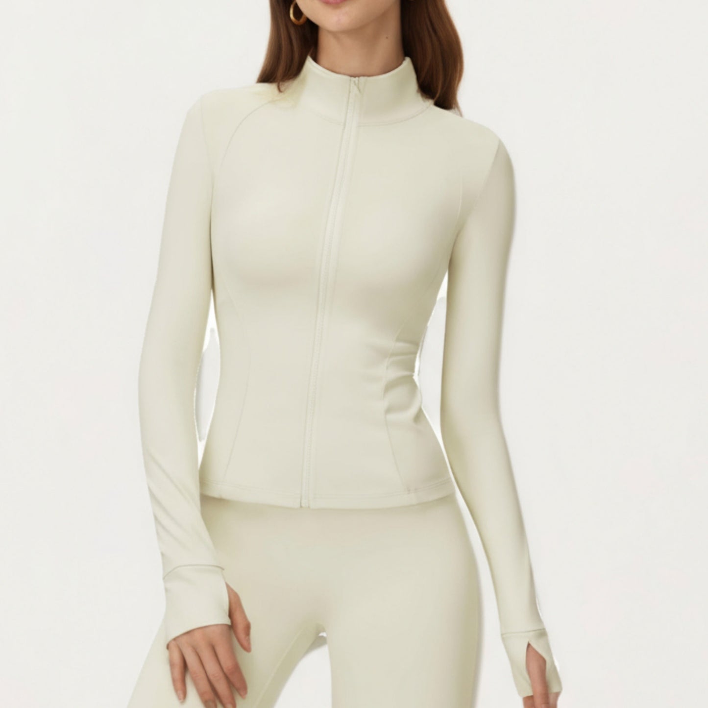 Long Sleeve Active Jacket with Front Zip Closure Smooth Stretch Fabric and Contoured Seam Detailing for Sleek Fit
