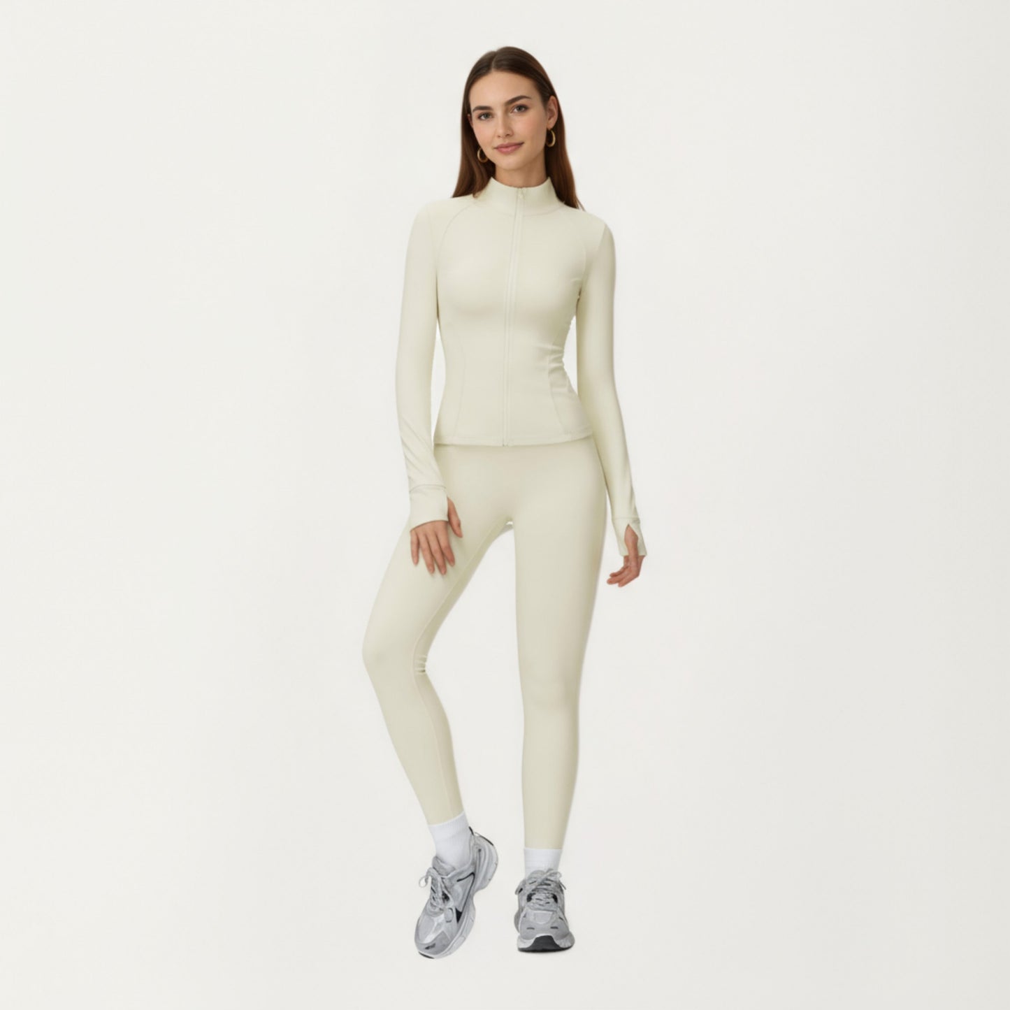 Long Sleeve Active Jacket with Front Zip Closure Smooth Stretch Fabric and Contoured Seam Detailing for Sleek Fit