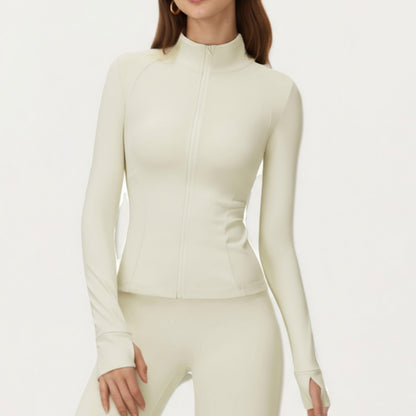 Long Sleeve Active Jacket with Front Zip Closure Smooth Stretch Fabric and Contoured Seam Detailing for Sleek Fit