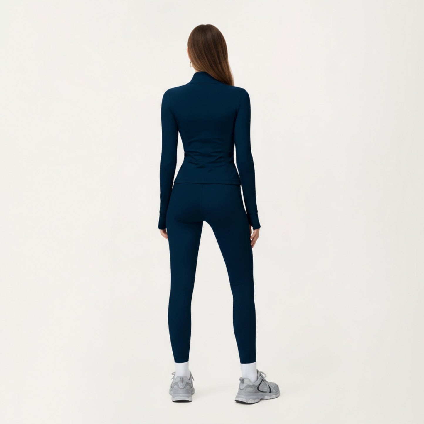 Long Sleeve Active Jacket with Front Zip Closure Smooth Stretch Fabric and Contoured Seam Detailing for Sleek Fit