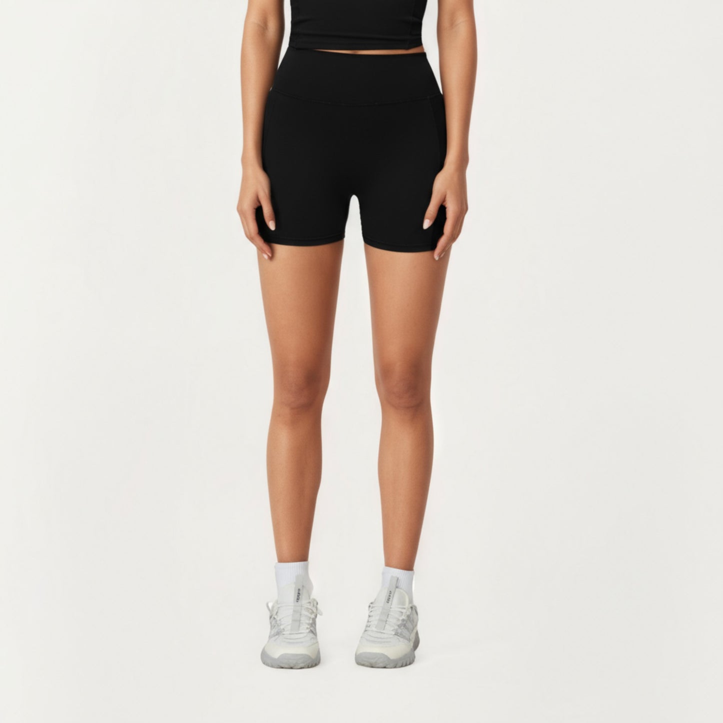 High Waist Active Shorts with Smooth Stretch Fabric and Supportive Contoured Waistband