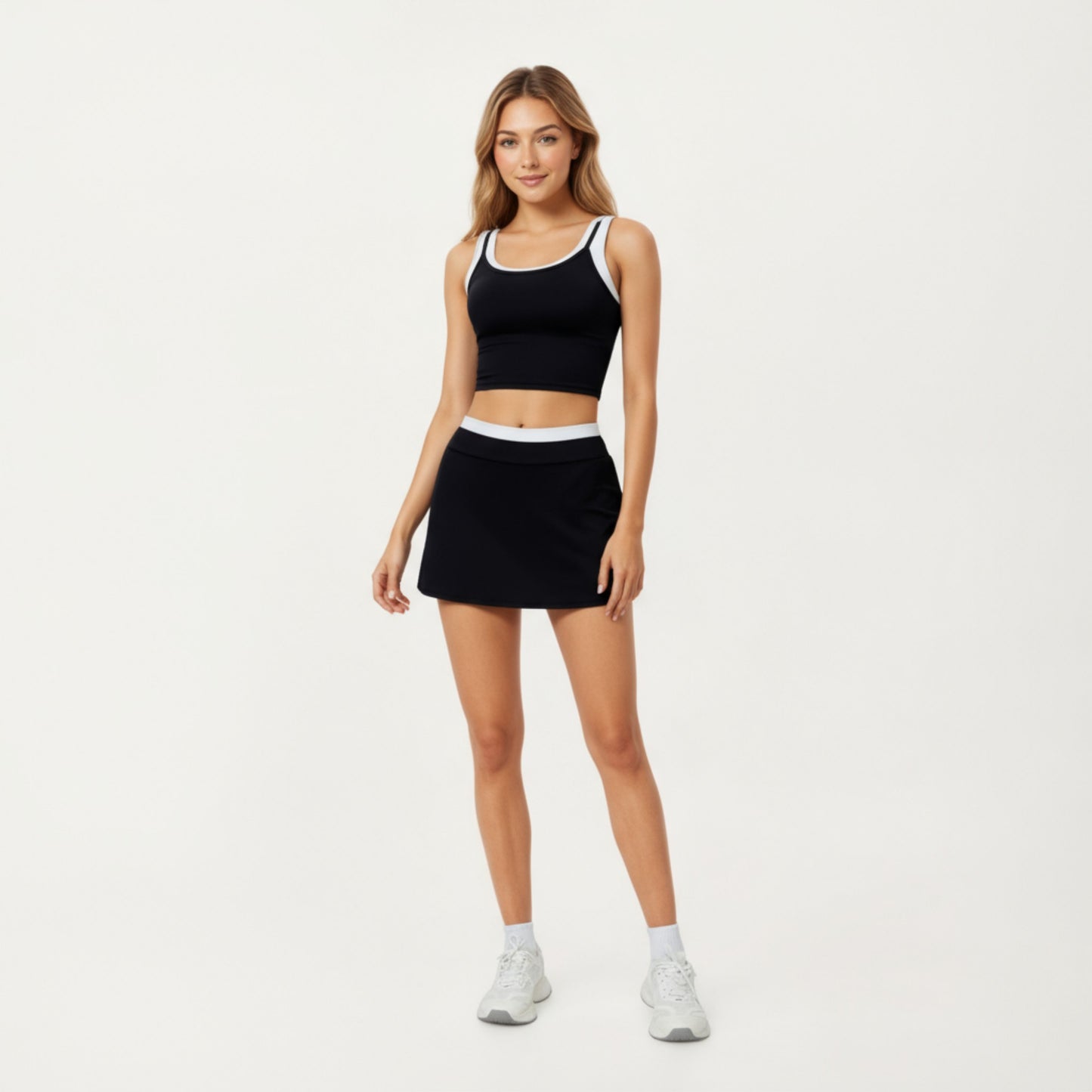 High Waist Active Skort with Wide Supportive Waistband and Smooth Stretch Performance Fabric for Sleek Contoured Fit