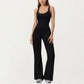 Scoop Neck Flare Leg One-Piece Activewear Jumpsuit with Contoured Fit and Smooth Stretch Fabric for Streamlined Comfort