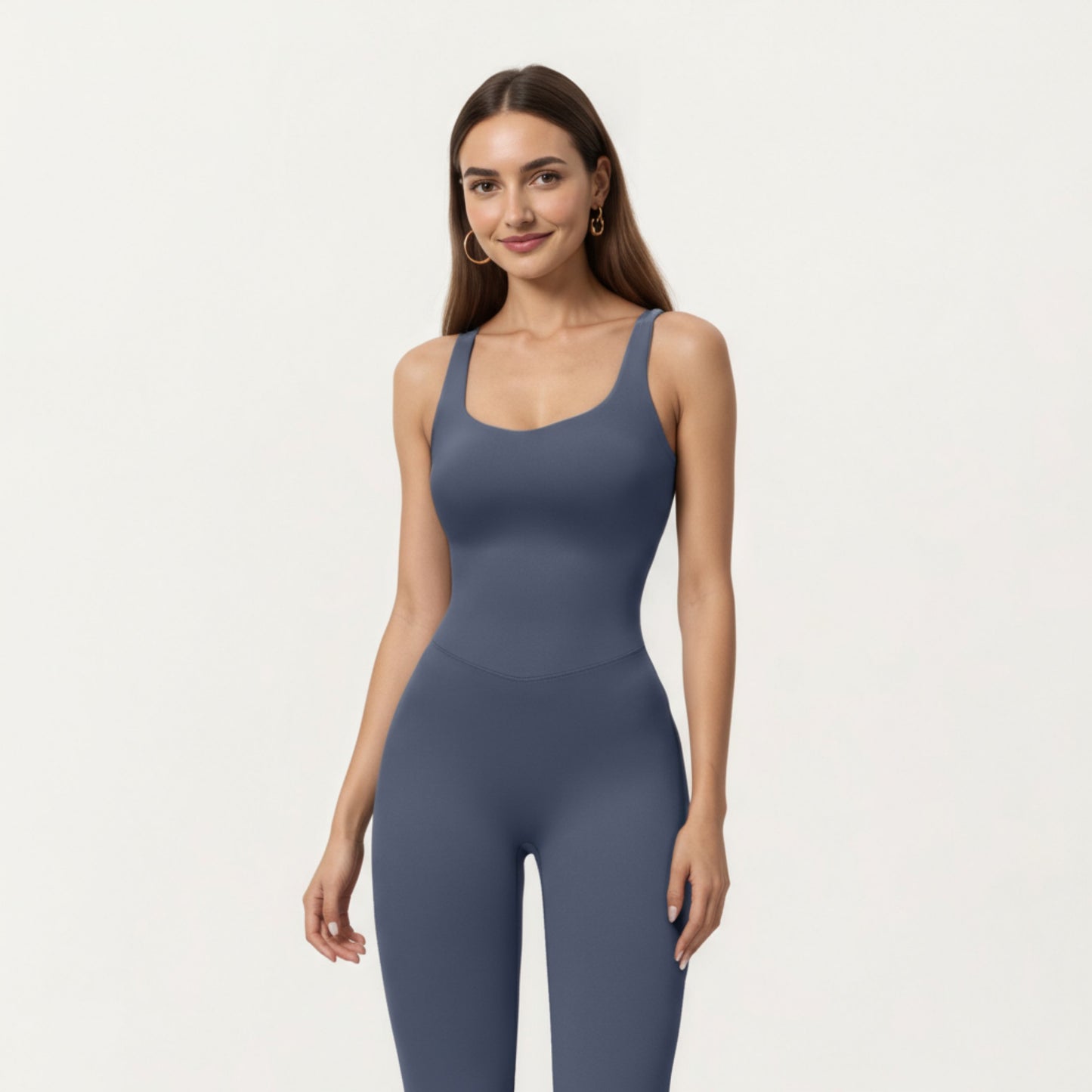 Scoop Neck Flare Leg One-Piece Activewear Jumpsuit with Contoured Fit and Smooth Stretch Fabric for Streamlined Comfort