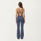 Scoop Neck Flare Leg One-Piece Activewear Jumpsuit with Contoured Fit and Smooth Stretch Fabric for Streamlined Comfort
