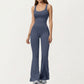Scoop Neck Flare Leg One-Piece Activewear Jumpsuit with Contoured Fit and Smooth Stretch Fabric for Streamlined Comfort