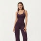 Scoop Neck Flare Leg One-Piece Activewear Jumpsuit with Contoured Fit and Smooth Stretch Fabric for Streamlined Comfort