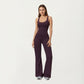 Scoop Neck Flare Leg One-Piece Activewear Jumpsuit with Contoured Fit and Smooth Stretch Fabric for Streamlined Comfort