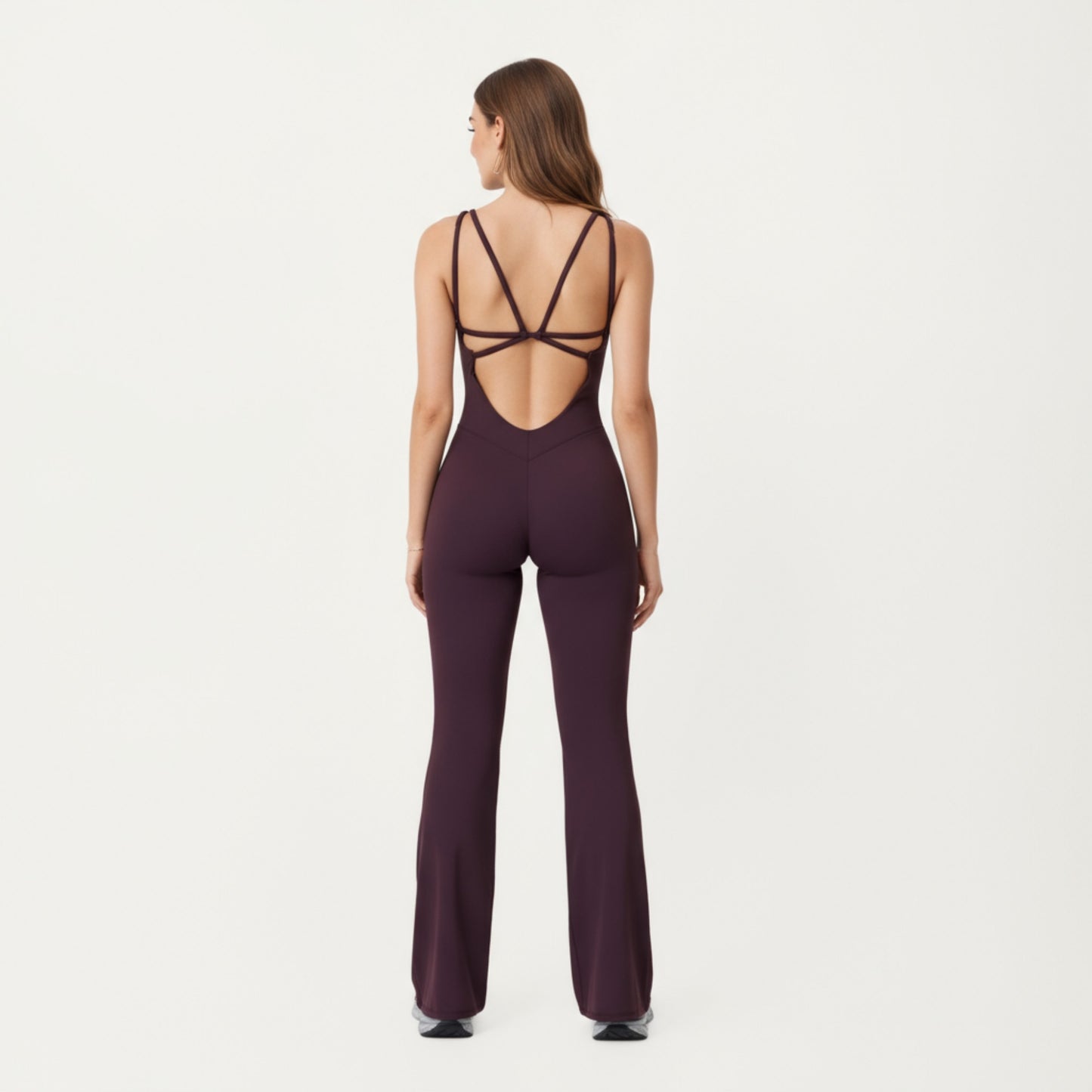 Scoop Neck Flare Leg One-Piece Activewear Jumpsuit with Contoured Fit and Smooth Stretch Fabric for Streamlined Comfort