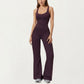 Scoop Neck Flare Leg One-Piece Activewear Jumpsuit with Contoured Fit and Smooth Stretch Fabric for Streamlined Comfort