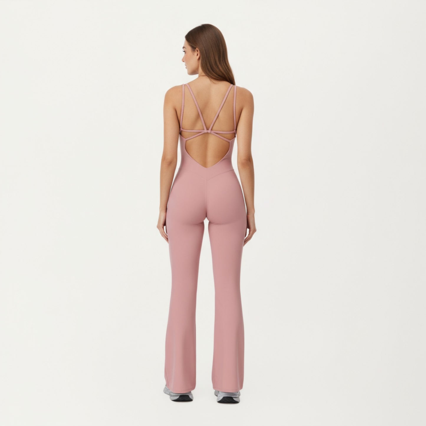 Scoop Neck Flare Leg One-Piece Activewear Jumpsuit with Contoured Fit and Smooth Stretch Fabric for Streamlined Comfort