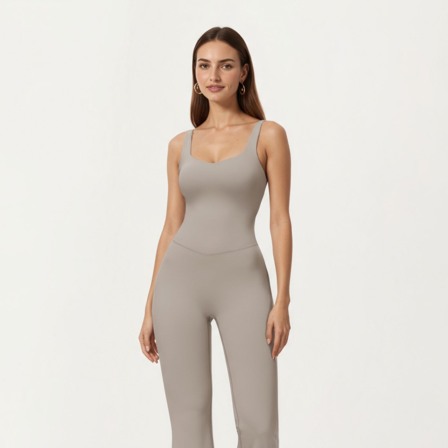 Scoop Neck Flare Leg One-Piece Activewear Jumpsuit with Contoured Fit and Smooth Stretch Fabric for Streamlined Comfort