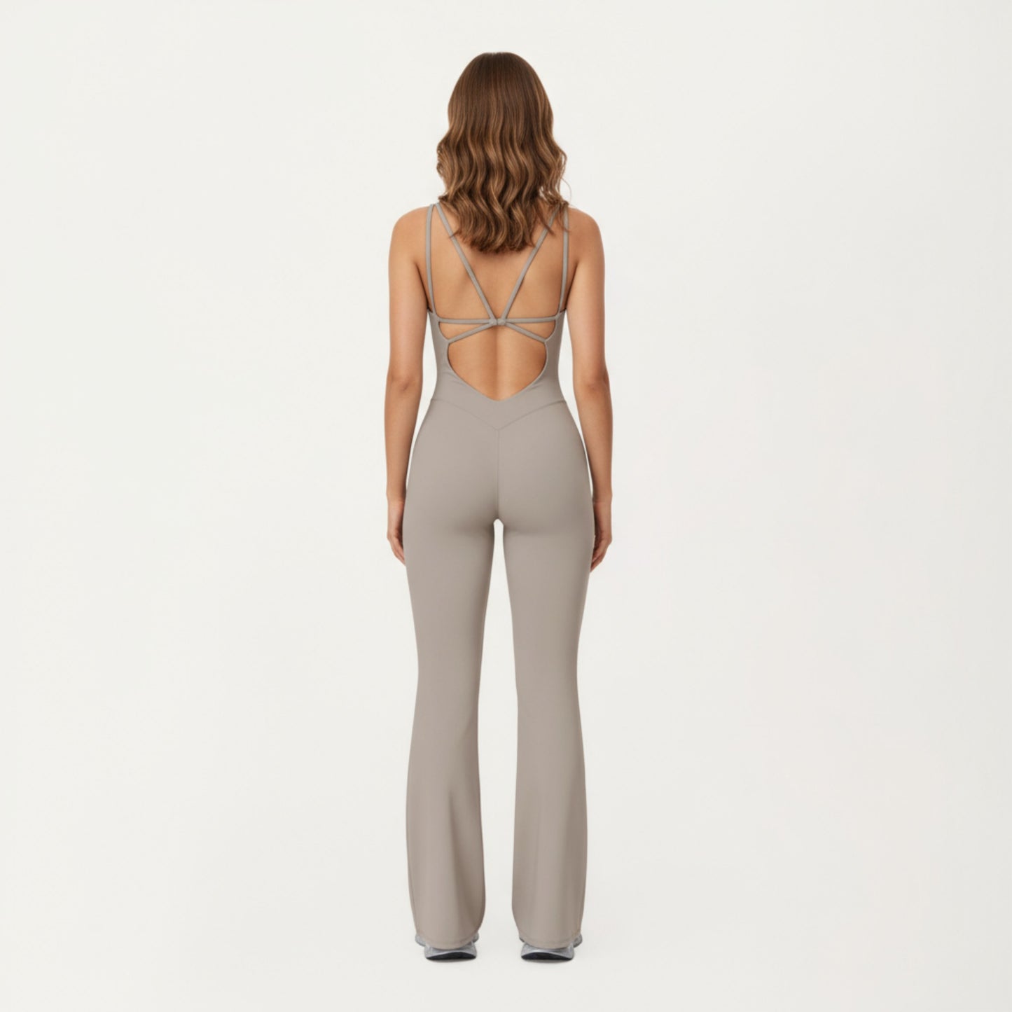 Scoop Neck Flare Leg One-Piece Activewear Jumpsuit with Contoured Fit and Smooth Stretch Fabric for Streamlined Comfort