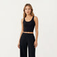 Ribbed Cropped Active Tank Top with Soft Stretch Fabric Scoop Neckline Contoured Seam Detail