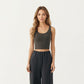Ribbed Cropped Active Tank Top with Soft Stretch Fabric Scoop Neckline Contoured Seam Detail