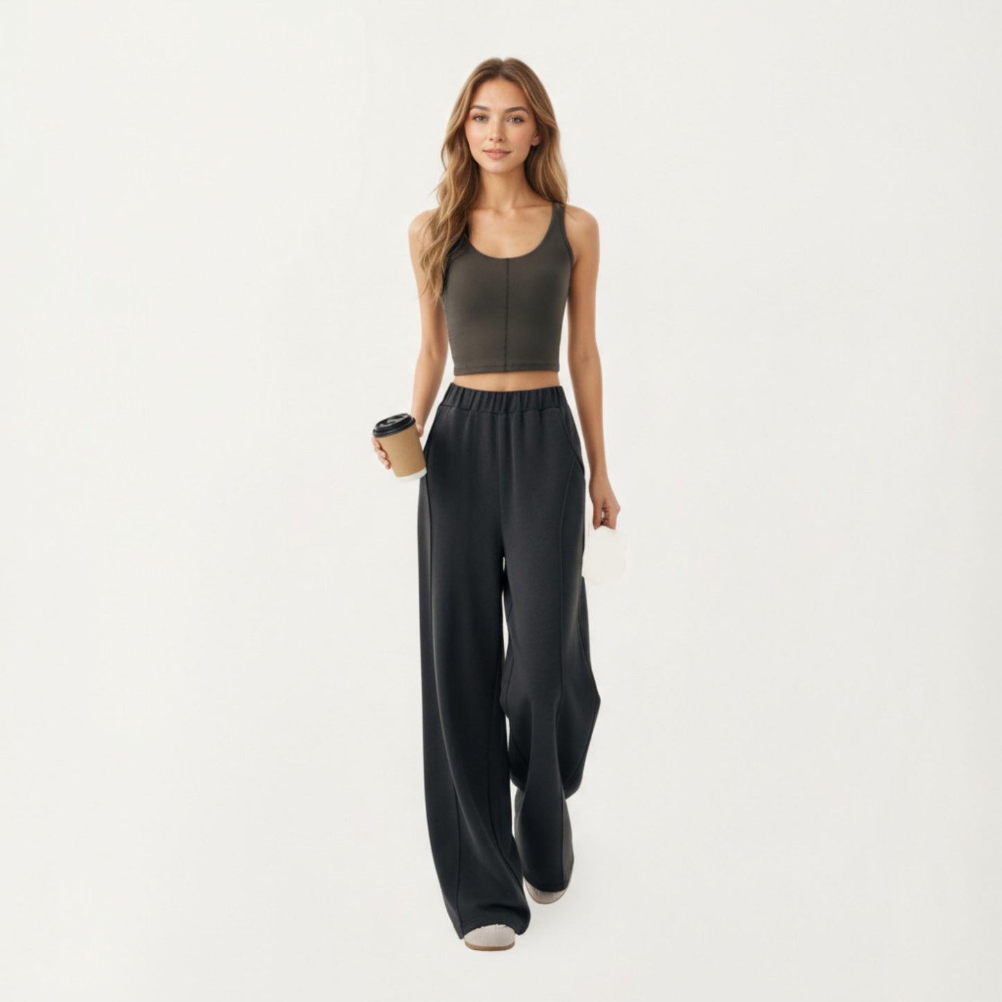 Ribbed Cropped Active Tank Top with Soft Stretch Fabric Scoop Neckline Contoured Seam Detail