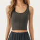 Ribbed Cropped Active Tank Top with Soft Stretch Fabric Scoop Neckline Contoured Seam Detail