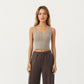 Ribbed Cropped Active Tank Top with Soft Stretch Fabric Scoop Neckline Contoured Seam Detail
