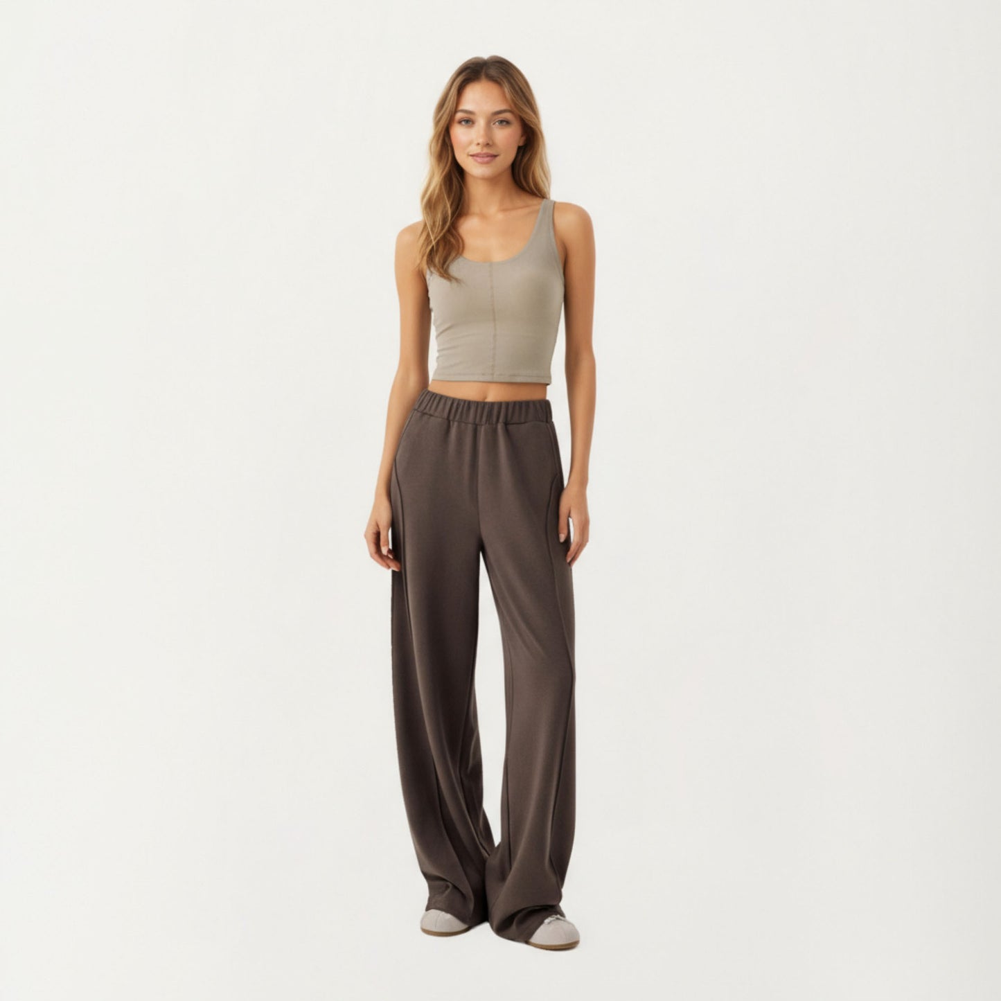 Ribbed Cropped Active Tank Top with Soft Stretch Fabric Scoop Neckline Contoured Seam Detail