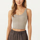 Ribbed Cropped Active Tank Top with Soft Stretch Fabric Scoop Neckline Contoured Seam Detail