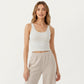 Ribbed Cropped Active Tank Top with Soft Stretch Fabric Scoop Neckline Contoured Seam Detail