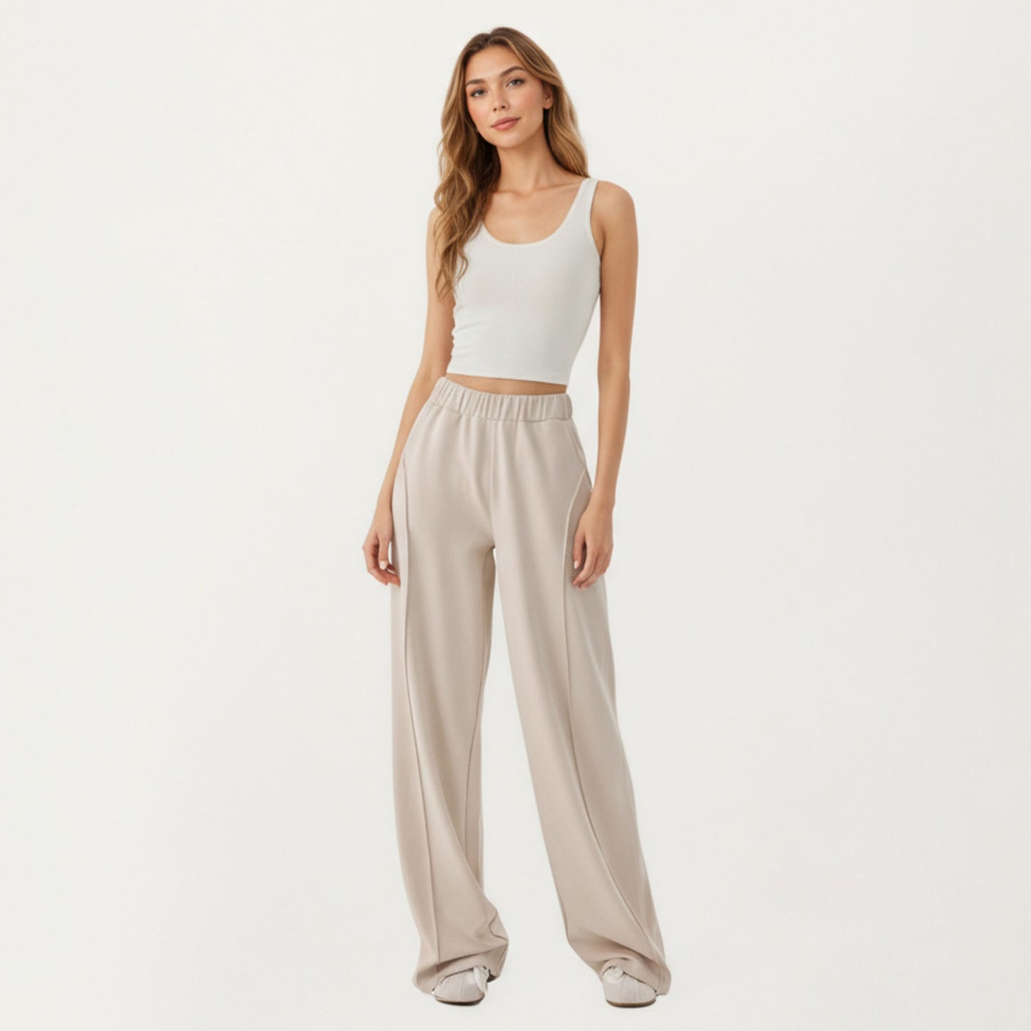 Ribbed Cropped Active Tank Top with Soft Stretch Fabric Scoop Neckline Contoured Seam Detail