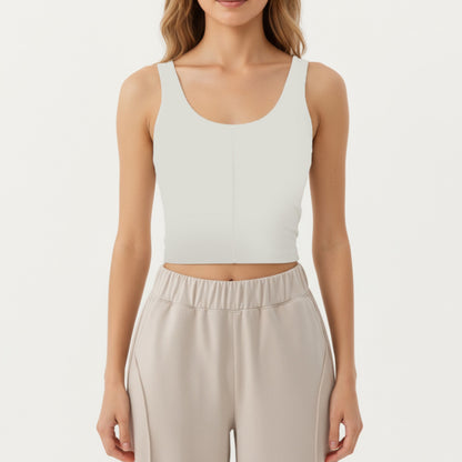 Ribbed Cropped Active Tank Top with Soft Stretch Fabric Scoop Neckline Contoured Seam Detail