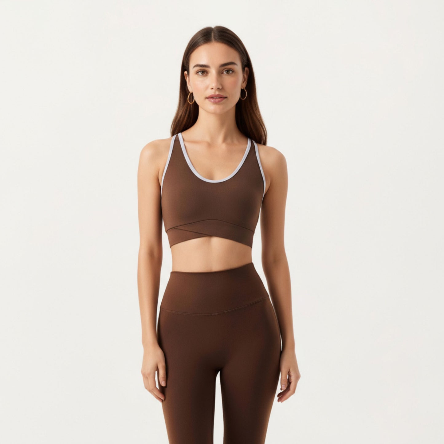 Stretch Sports Bra with Scoop Neckline Contrast Trim and Supportive Wrapped Underband Design
