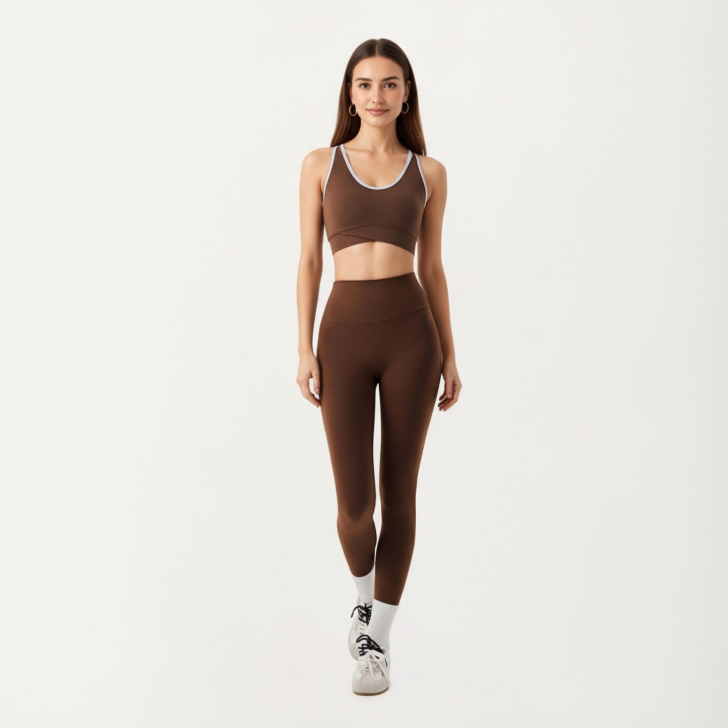 Stretch Sports Bra with Scoop Neckline Contrast Trim and Supportive Wrapped Underband Design