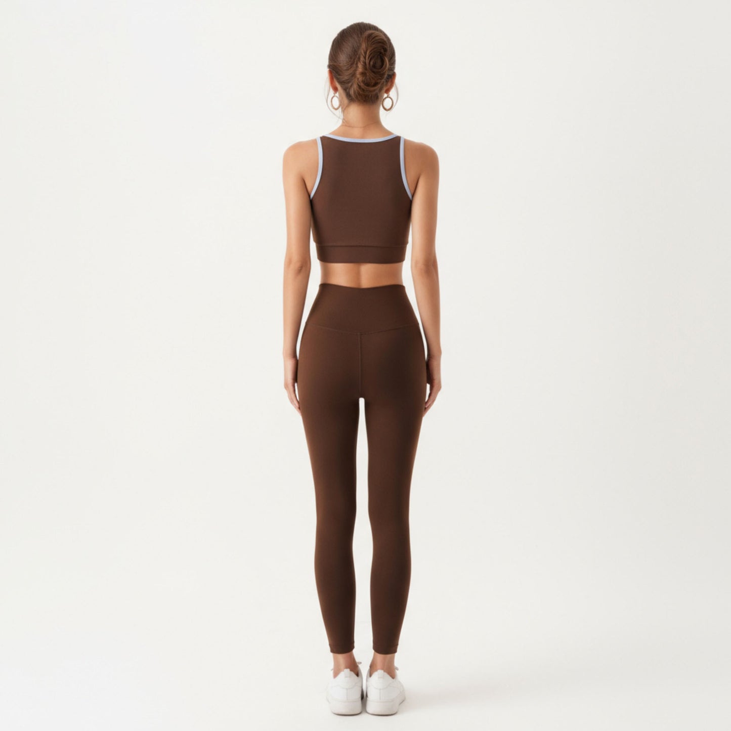 Stretch Sports Bra with Scoop Neckline Contrast Trim and Supportive Wrapped Underband Design