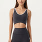 Stretch Sports Bra with Scoop Neckline Contrast Trim and Supportive Wrapped Underband Design